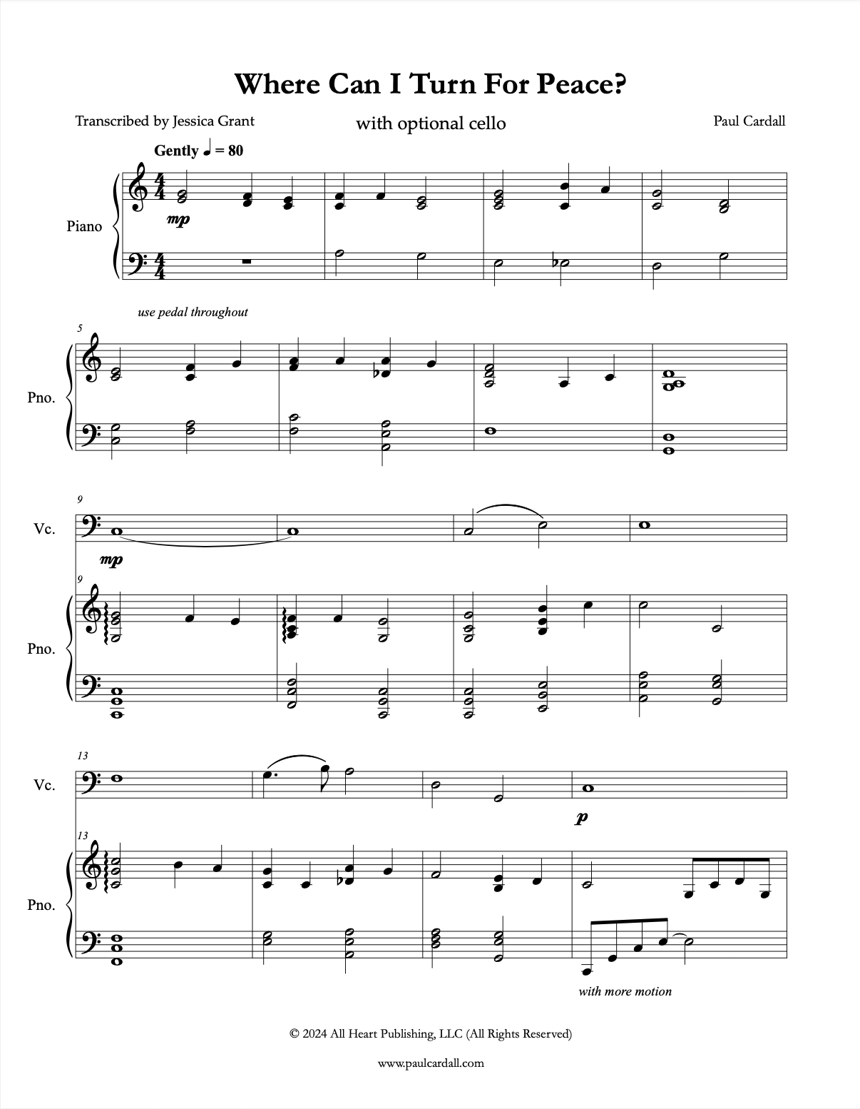 Where Can I Turn for Peace with Cello (Sheet Music)